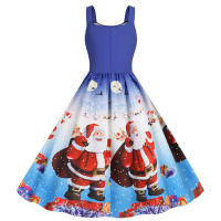 Women vintage spaghetti strap floral print high waist elegant sleeveless a-line party midi dress - details 43