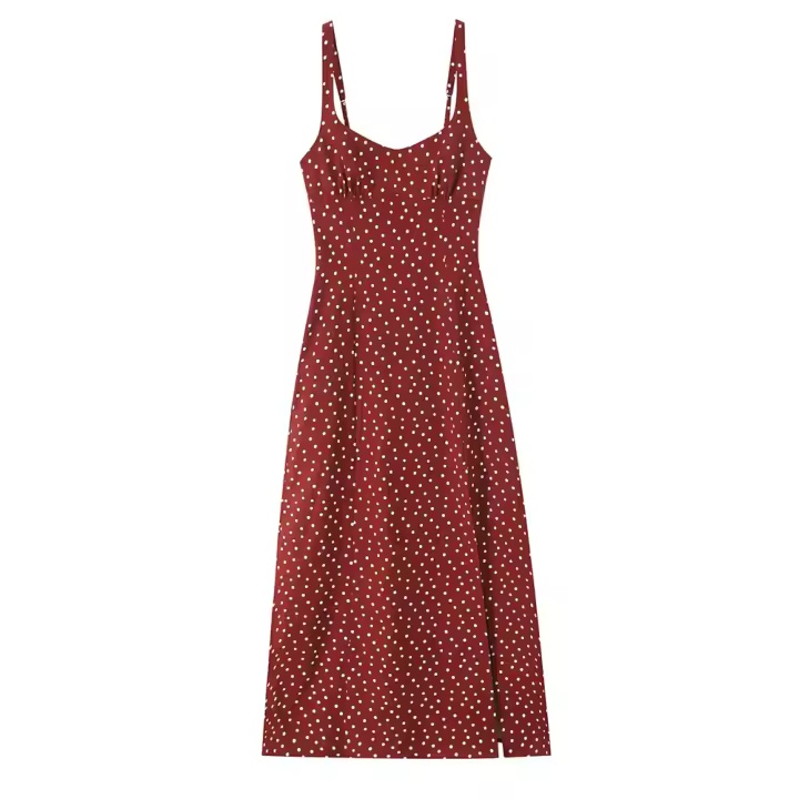 Vestido casual 2025 con estampado de lunares rojos y tirantes con abertura, falda larga, novedad de verano, ropa de mujer. - 1