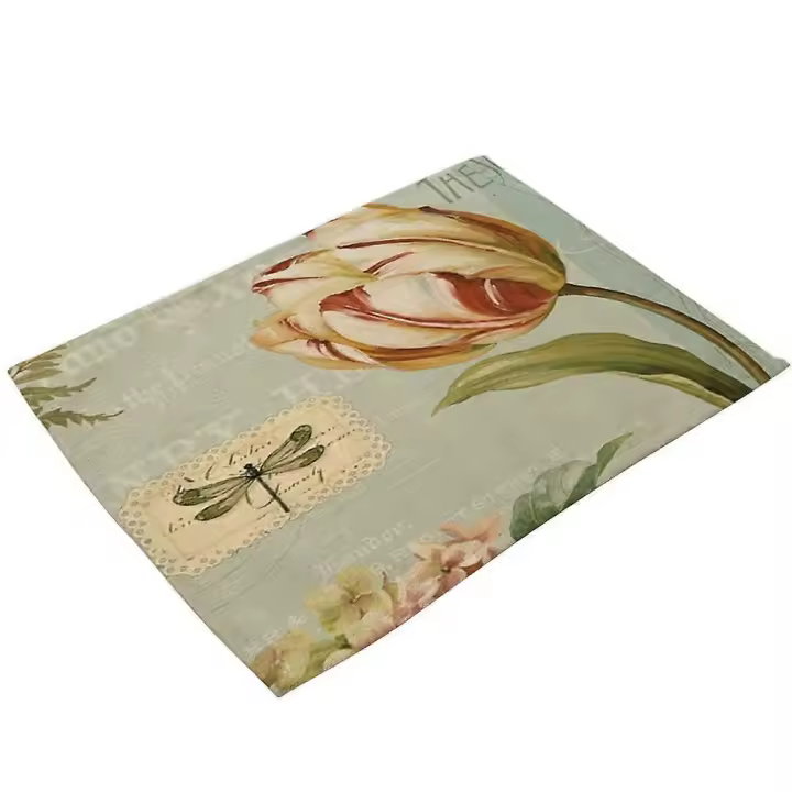 Mantel Individual con estampado de flores, tapete lavable resistente al calor, tapete para mesa, tazón, taza ( # 9) - 1