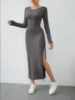 Vestido de punto para mujer elegante cuello redondo, color sólido, escote en A, moda juvenil informal - details 13