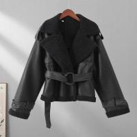 Chaqueta Larga de Lana de Oveja con Detalles de Parche Abrigo de Invierno Cálido con Cinturón y Bolsillo Moda Callejera Femenina 2024 - details 9
