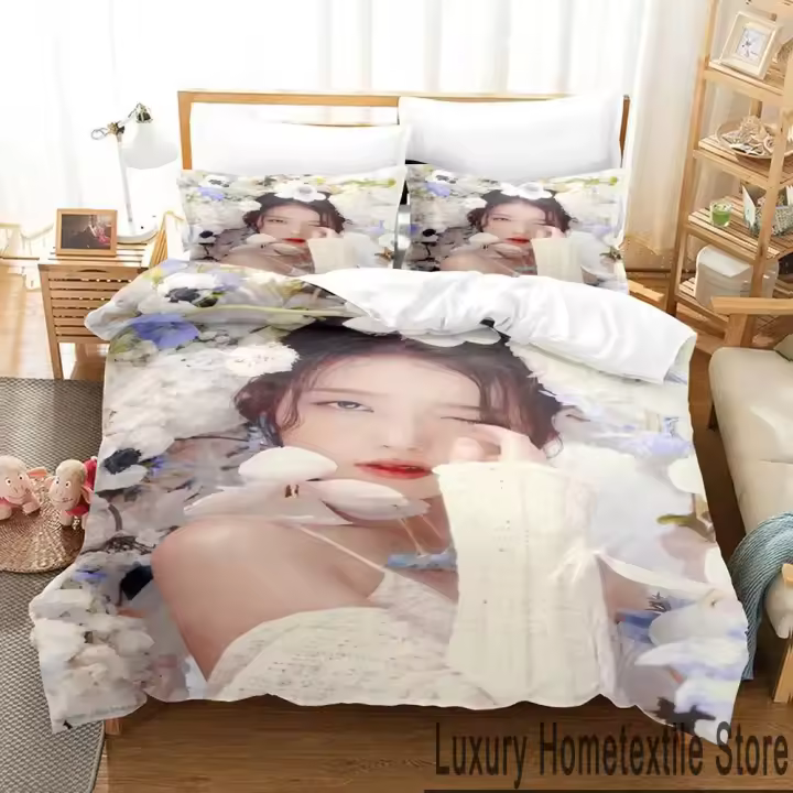 Juego de Ropa de Cama 3D de Singer IU Ji Eun Funda de Edredón, Funda de Almohada, Colchón para Hombres y Mujeres Tamaño Rey y Reina - 1