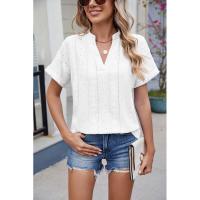 BUNO-2025 Blusas informales para mujer, camisas holgadas de manga corta con cuello de pico de Jacquard bordado a la moda, Tops elegantes de colores sólidos para verano - details 37