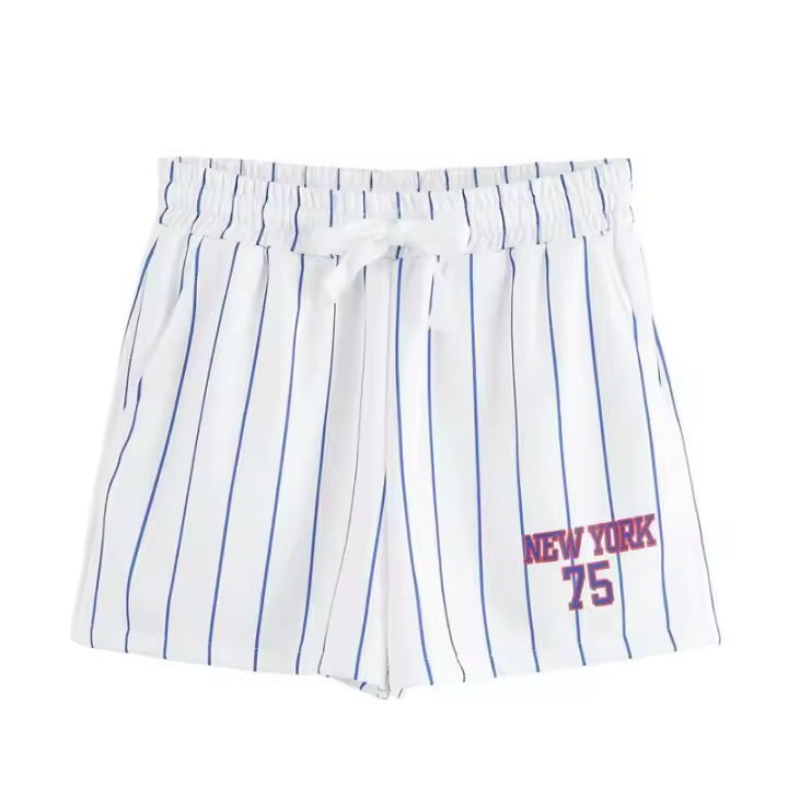 ZOCI- corto de dos piezas de verano para mujer, camiseta a rayas con estampado de letras + pantalones cortos a rayas hasta la rodilla, blusa con cuello en V y una botonadura - 1