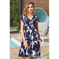 Verano nuevo vestido de sol de moda informal de vacaciones para mujer con cuello en V y estampado floral de manga corta - details 6