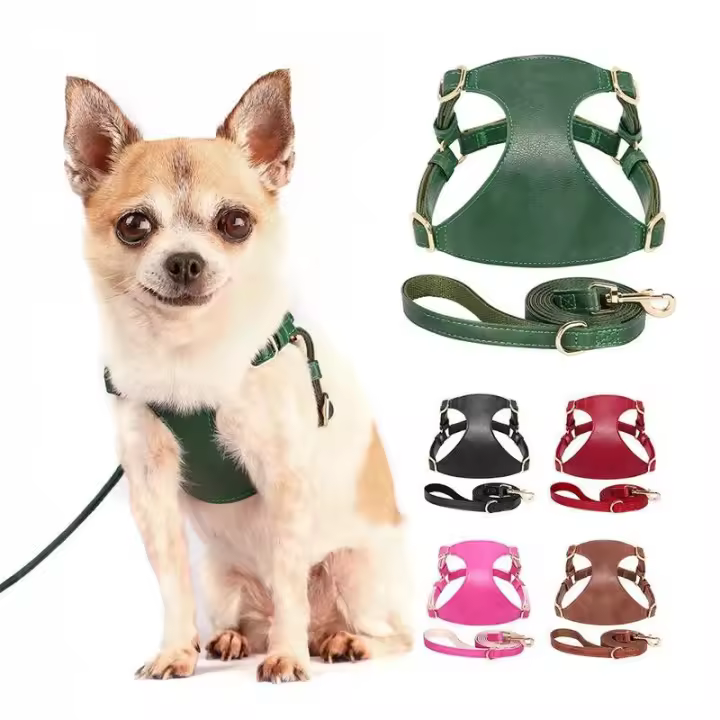 Set de cachorros, chaleco de cuero PU suave, arnés con correa de plomo para perros pequeños y medianos, gatos, chihuahua - 1