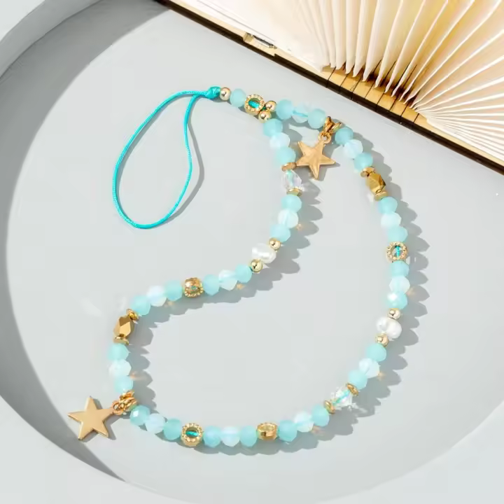 Cordón para teléfono, cuerda colgante, joyería para teléfono, correa para teléfono móvil, cadena de cuentas, cadenas para teléfono, colgante de estrella de cinco puntas - 1