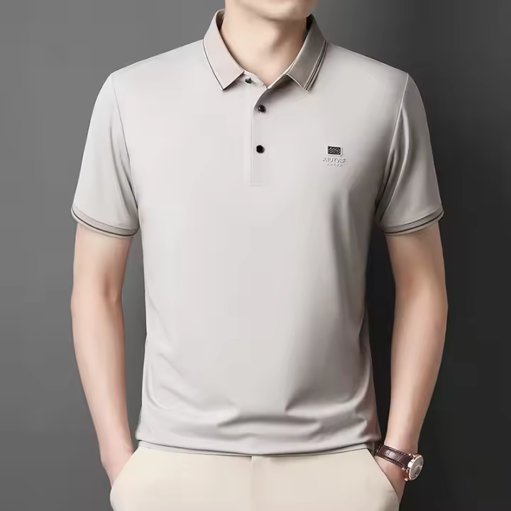 Polo de Manga Corta y Cuello sin Marcas Moda de Verano para Hombres Versátil para Negocios y Comodidad - 1