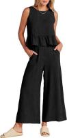 Conjunto casual de verano para mujer, top sin mangas plisado y pantalones cortos de pierna ancha - details 58