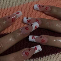 Uñas artificiales de cobertura total, manicura francesa de prensa larga, 24 piezas, con puntas blancas, para decoración de uñas - details 7