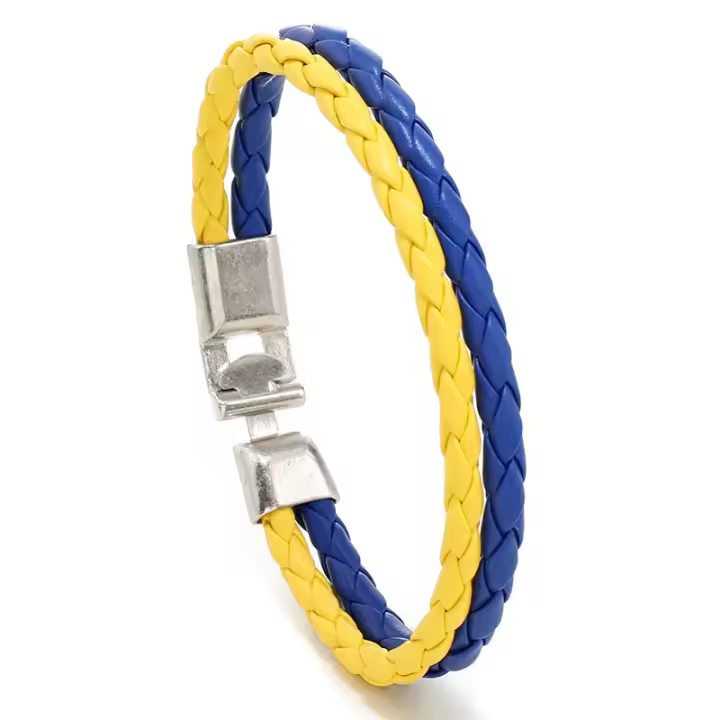 Nueva moda creativa azul y amarillo color bloqueo pulsera hombres y mujeres universal simple pulsera de cuero tejido - 1