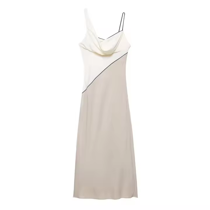 Vestido francés de moda 2025 con costuras en contraste de color, elegante vestido de tirantes sin espalda, falda larga simple, ropa de verano - 1
