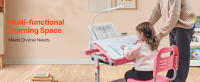 SucceBuy Juego de escritorio y silla de estudio ajustable para niños con lámpara, escritorio inclinado (0-40 ° ), Personalización de altura, Rosa - details 0