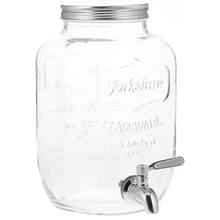 Dispensador de Bebidas con Grifo - Recipiente de Cristal de 4 L - Bidón de Vidrio con dosificador de Metal - Garrafa de Agua - 1