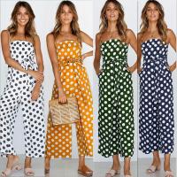 Europa Y Los Estados Unidos Mono con estampado de lunares vestido bohemio informal con cuello Halter y espalda descubierta pantalones informales tipo tubo ancho - details 0