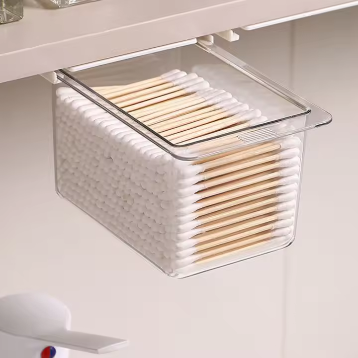 Cajón de almacenamiento transparente debajo de la Mesa, caja de almacenamiento con cajón de gran capacidad sin perforaciones, estante de almacenamiento extraíble Visible para ahorro de espacio - 1