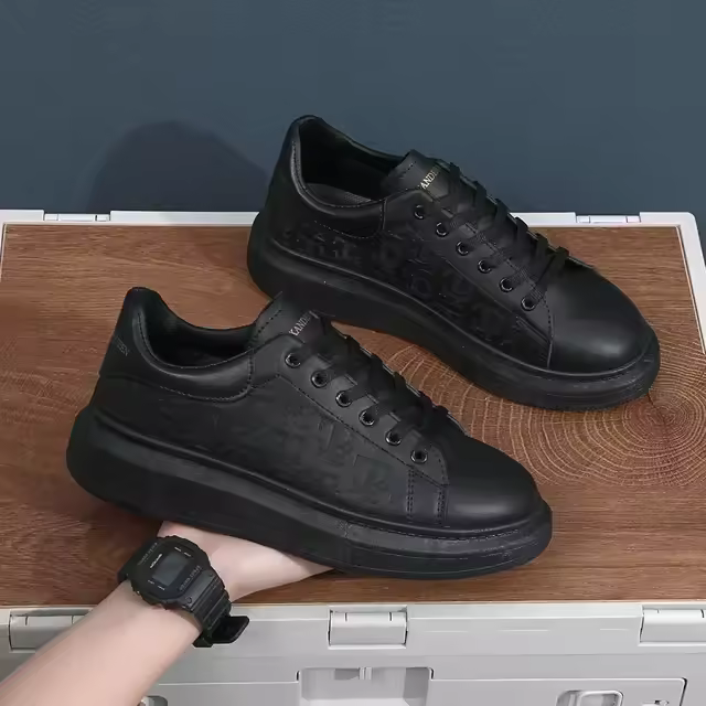 Zapatillas Casuales para Hombres 2024 Suela Gruesa, Cordones, Cuero Versátil, Zapatos de Muffin Elevados - 1