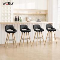 Juego de Taburetes de Cocina Alto 2 Piezas con Resalto y Reposapiés Altos para Bistro, Cafetería y Cocina Funda de Piel Sintética y Patas de Madera Blanco - details 27