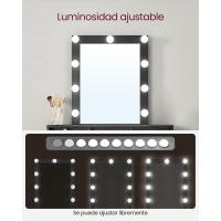 Luces LED con Brillo Ajustable, Mesa de Maquillaje con Espejo, 2 Cajones y 3 Compartimentos, Moderno, Blanco - details 21