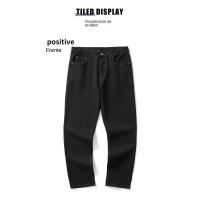 Pantalones vaqueros elásticos negros de marca de moda para hombre, pantalones largos rectos a juego - details 7
