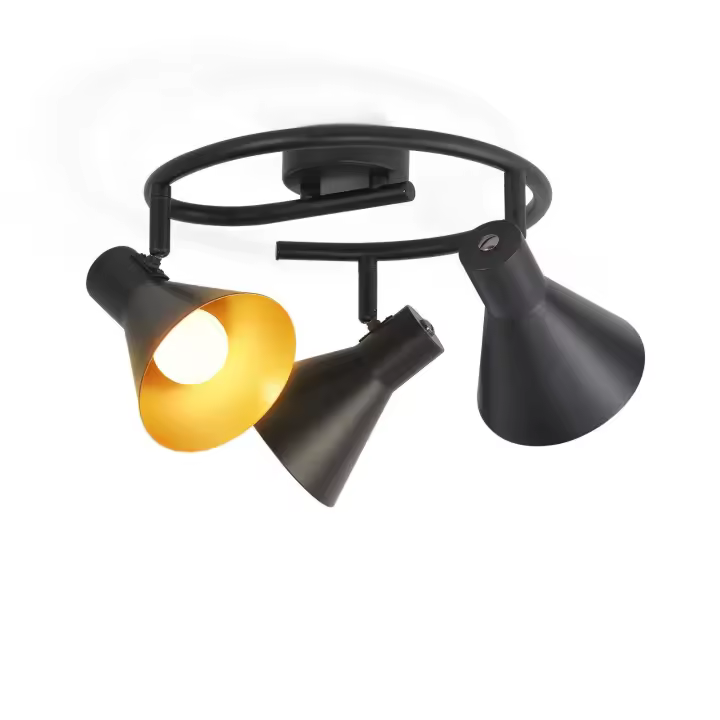 CBJKTX Lámpara de techo de 3 puntos para sala de estar, cocina negra, E14, Vintage, 330 °   Metal industrial giratorio para pasillo de dormitorio - 1