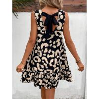 BUNO-Vestido corto informal sin mangas para mujer, ajustado con estampado de leopardo minivestido, estilo veraniego. - details 2