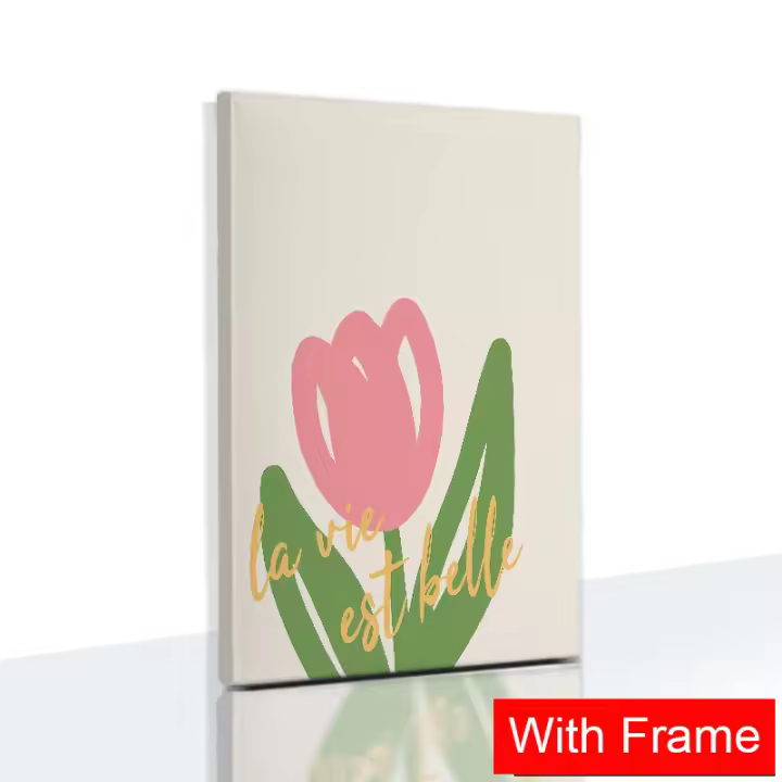 Pintura Nórdica de Tulipanes en Lienzo JUBEER con Marco Decoración para el Hogar Arte de Pared para Dormitorio Diseño de Flores en Lienzo y Acuarela - 1