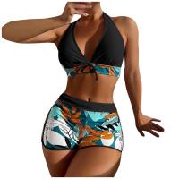 Bikini abierto con estampado de hojas retro en talla grande, conjunto de traje de baño de dos piezas con correas estables para mujer - details 19