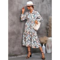Vestido casual elegante de manga larga para mujer con estampado de hojas elegante - details 15