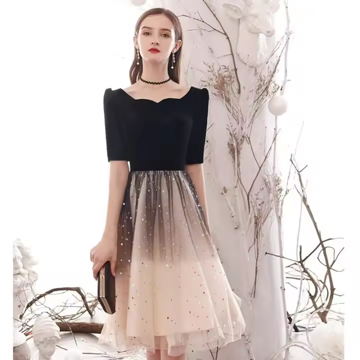 Vestido de noche con degradado de cielo estrellado, nuevo estilo de verano, vestido francés pequeño, de gama alta, elegante, pequeño y Popular - 1