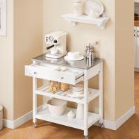 Mesa Auxiliar con Encimera de Acero Inoxidable y Estantes Abiertos, Carrito de Servicio para Cocina, Hogar o Exterior, Blanco, 81x90x45cm FKW47-II-W - details 0