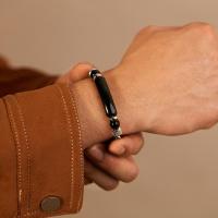Pulsera vintage de moda para hombre – Piedra de ojo de tigre y cadena de acero inoxidable – Joyería de acero de titanio - details 10