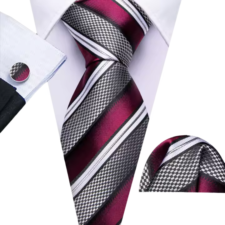 Set De Corbata Y Cufflinks Para Hombre Con Rosas Amarillas Y Rojas Teal Y Gris Rayadas Formal Para Bodas Y Comidas En Party - 1