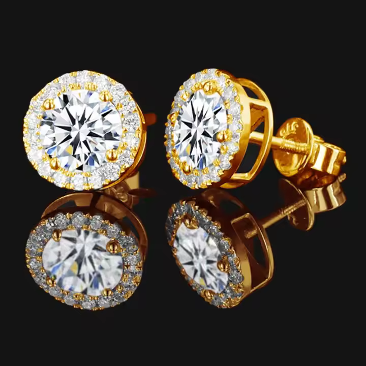 Pendientes de Moissanita en Plata Esterlina Clásica para Mujeres con Pequeño Disco Redondo y Cúbico Zirconia Joyería Fina de Moda - 1