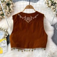 Camiseta bohemia, chaleco de punto sin mangas con cuello en V, moda folk independiente para mujer, retro, Almiti, 2024 - details 9