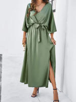 Vestido de mujer con cuello en V y mangas, elegante estilo bohemio - details 7