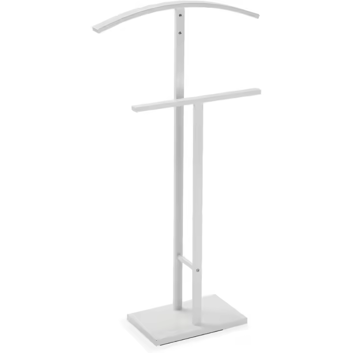 100 x 20 x 52 cm  Galán de Noche Moderno Multifuncional con 2 Perchas o Colgadores para Ropa de Hombre o Mujer, Medidas, Acero, Color Blanco - 1
