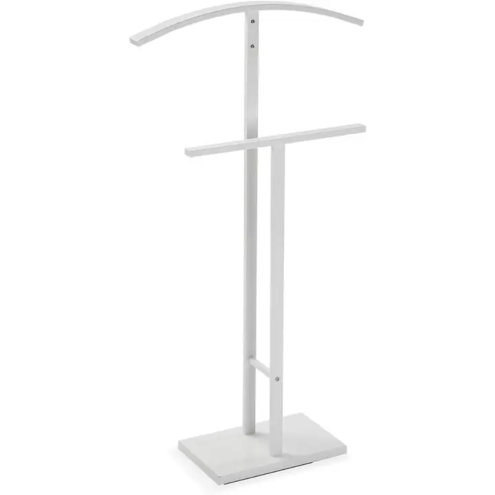 100 x 20 x 52 cm  Galán de Noche Moderno Multifuncional con 2 Perchas o Colgadores para Ropa de Hombre o Mujer, Medidas, Acero, Color Blanco - 1
