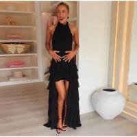 OUWU- Vestido halter con volantes en capas negras para mujer, elegante vestido largo sin mangas Y2K sin espalda, batas de fiesta de noche para vacaciones de verano - details 14