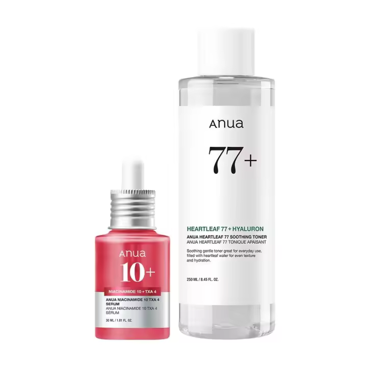 Anua Glass Skin Prep Duo, 10% niacinamida+4% suero de ácido tranexámico y tónico calmante Heartleaf 77 para una piel radiante, ácido hialurónico, - 1