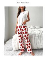 Conjunto De Pijama Para Mujer Estampado De Corazón Camiseta Corta Y Pantalones Largos Ropa De Dormir Estilo Casual De Verano Y Otoño - details 12