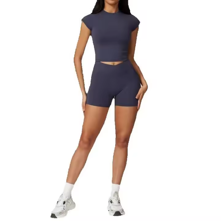 Ropa deportiva de alta resistencia de secado rápido de manga corta Yoga Tre de color sólido - 1