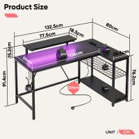 Forma de L con Tomas de Corriente y Luces LED, Escritorio Esquinero con Estantes, Reversible para Ordenador para el Hogar, Oficina, Dormitorio, Espacio Pequeño, 106,5 cm - details 51