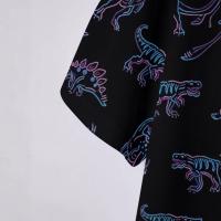 Polo casual Top de manga corta con solapa de dinosaurio colorido estampado en 3D - details 3
