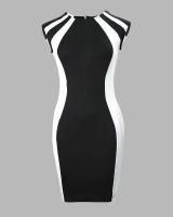 Elegante Vestido Mini de Cuerpo Redondo para Mujer en Verano 2024 Cuello Redondo, Manga Sin Agarre, Vestido Casual de Colorbloque - details 0