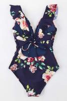 Bañador para Mujer Volante Cuello en V Fruncido Traje de Baño de Una Pieza - details 19