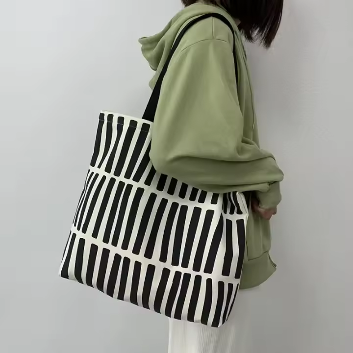 Bolsa de lona para mujeres, bolsa de compras ecológica reutilizable, bolsa de hombro grande para mujeres, bolsa de compras para estudiantes - 1