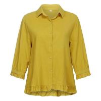 Camisa de algodón y lino de Color liso para mujer, con solapa y botones, manga corta con dobladillo, Top informal holgado, ropa de calle de otoño - details 17