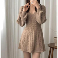 Vestido corto de punto para mujer, prenda elegante de manga larga con cuello de pico, ajustado, color negro, novedad de invierno - details 15