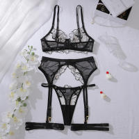Lencería elegante, sexy y sensual con estampado floral transparente, conjunto de lencería erótica de 5 piezas para mujer, conjunto de sujetador de encaje íntimo y sexy para adultos, edición completa. - details 4